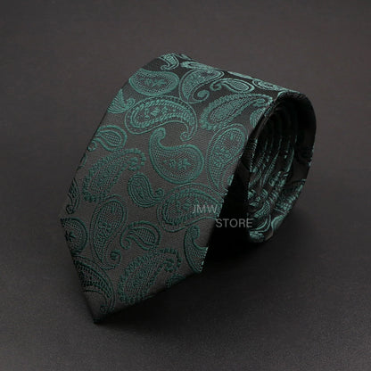 Mens Paisley Necktie - Grey Brown Green Wedding  Business Tie