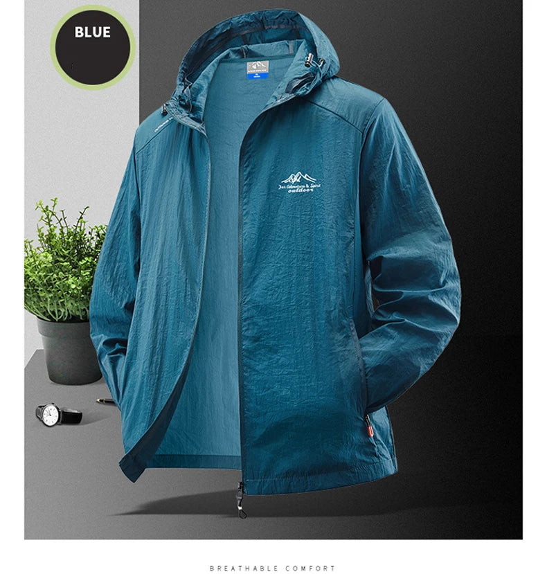 Summer Waterproof Hiking Jackets Men Fishing Cycling Hooded Gym Sports Running Coat Outdoor Sun-Protective Thin Jacket Clothing