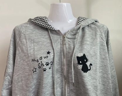 Zipper Hoodie Gothic Cartoon Kawaii Cat Ear Y2k Jacket Zip Up Thin Coat Spring Autumn Cute Core 2000s Clothes Fall Sweatshirts