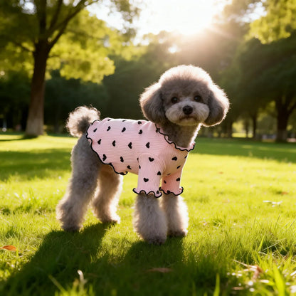 Pet T-shirt With Stretch Ribbed Heart Pattern Clothes Cute Home Vest Tshirt Suitable For Dogs And Cats