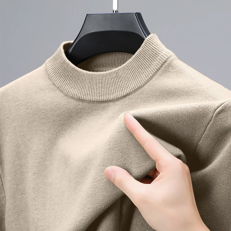 New Sweatwear Men's Half Neck Basic Solid Color Sweaters Round Neck Elastic Pullovers Warm Autumn Knitted Oversized Sweater Men