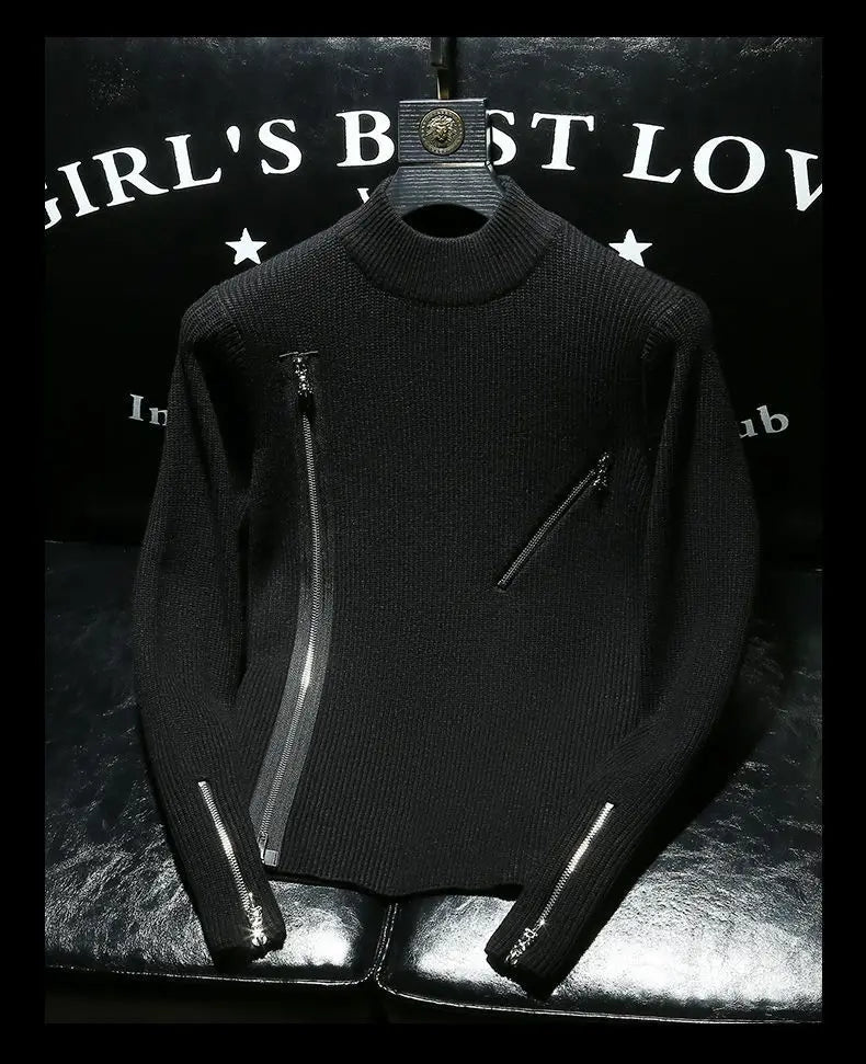 Men Sweater Autumn Winter New Arrival Zipper Solid Color Long Sleeve Fashion Trend Casual Versatile High Neck Knitted Top