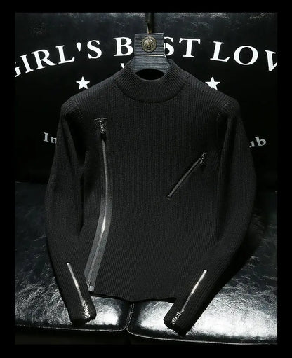 Men Sweater Autumn Winter New Arrival Zipper Solid Color Long Sleeve Fashion Trend Casual Versatile High Neck Knitted Top
