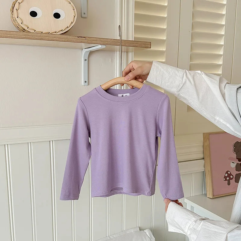 9 Colors Children's T-shirt Cotton Long Sleeve Solid Color Base Coat Leisure Wear Boys Girls Tops Kids Clothes
