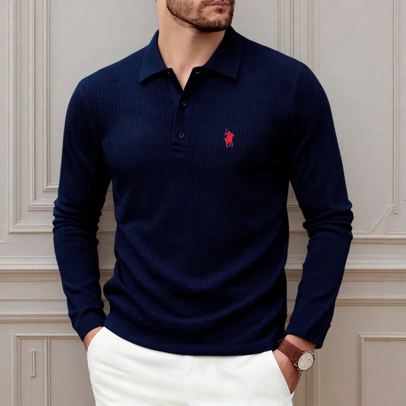 High end fashion polo shirt embroidered long sleeved men's clothing autumn new comfortable and breathable casual brand T-shirt