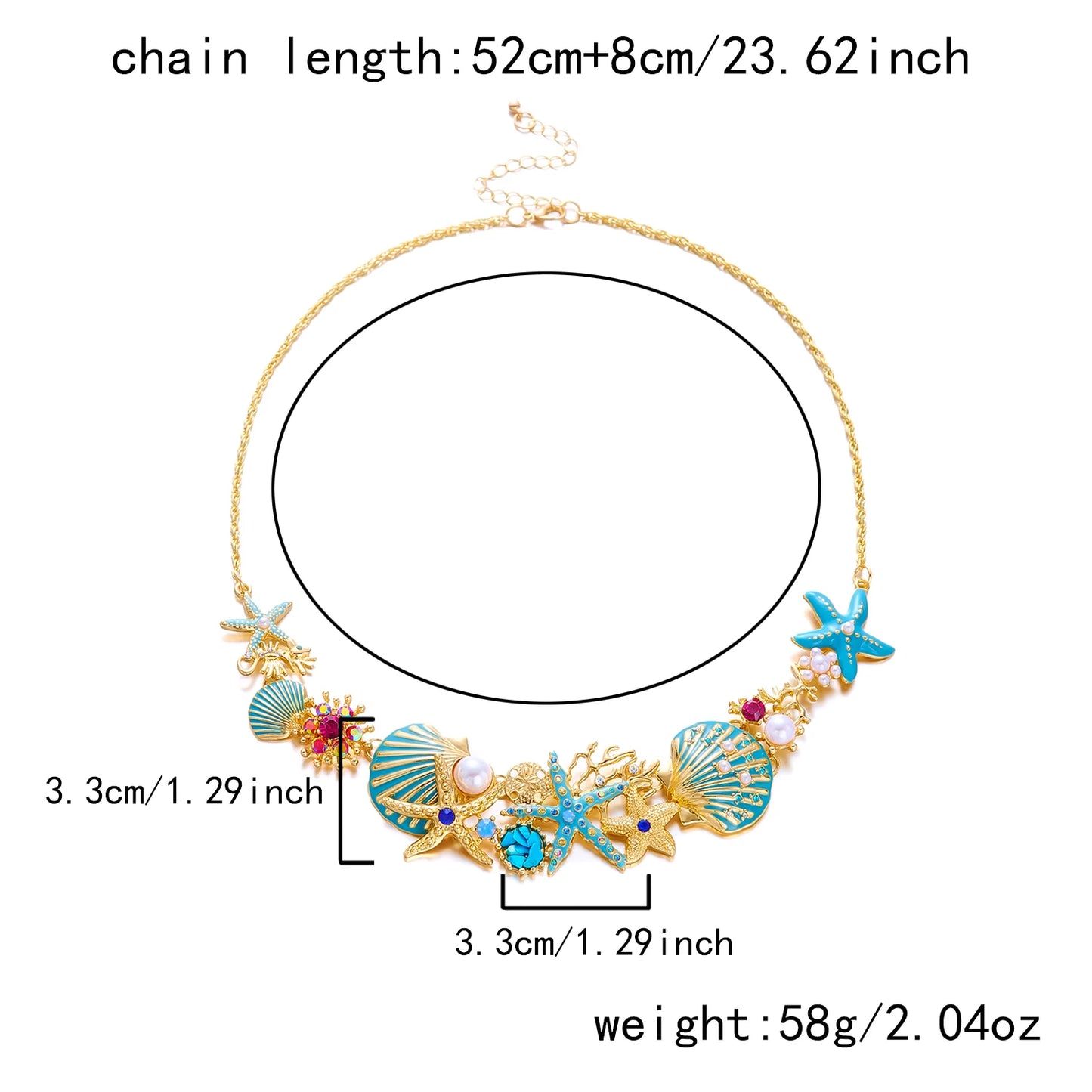 Exaggerated Metal Starfish Shell Pearl Necklace for Women Summer Ocean Coral Scallop Pendant Necklace Boho Beach Jewelry Gift