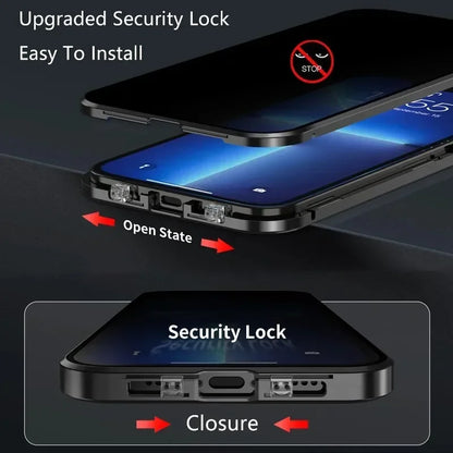 Metal Magnetic Anti Peeping Privacy Case For iPhone 17 16e 15 14 13 12Pro Max Magsafe Case 360 Protection Shockproof Phone Cover