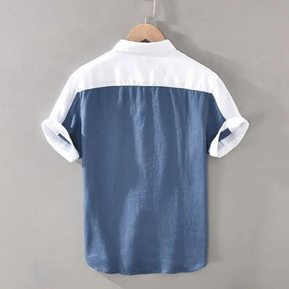 2025 Summer Men's Casual Fashion Splicing Men's Color Block Short-sleeved Youth Shirt Loose Trendy Thin Shirt