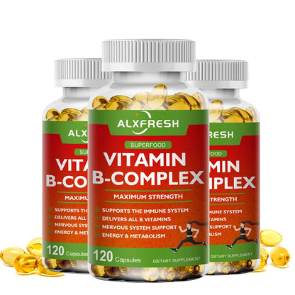 B-Complex Vitamins (B12 B1 B2 B3 B5 B6 B9 Folic Acid &Biotin) Capsule Liver, Immune System, Energy Support Nutrition Supplement