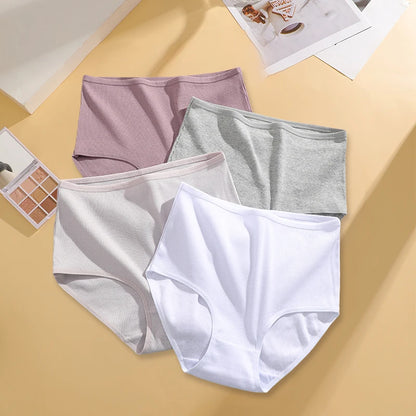 FINETOO 4 Pieces High Waist Women's Unicolor Seamless Panties Oversized Women's Underwears Solid Color S-XXL Cotton Pantys
