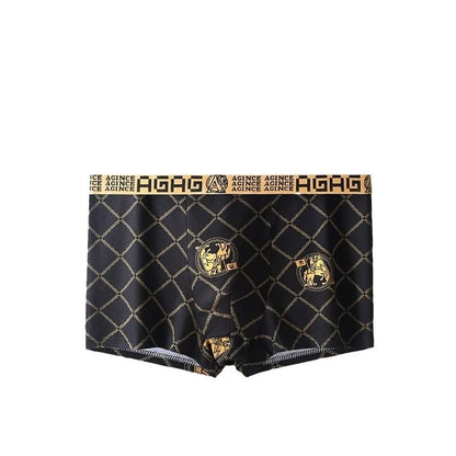 5 pieces of summer high-end black gold ice silk mid-waisted thin breathable and comfortable boxers for men's boxers