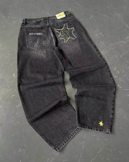 Y2K Harajuku Street Style Men Jeans Letter Embroidered Loose Hip Hop Oversized Wide Leg Unisex Mopping Trousers Soft Fabric