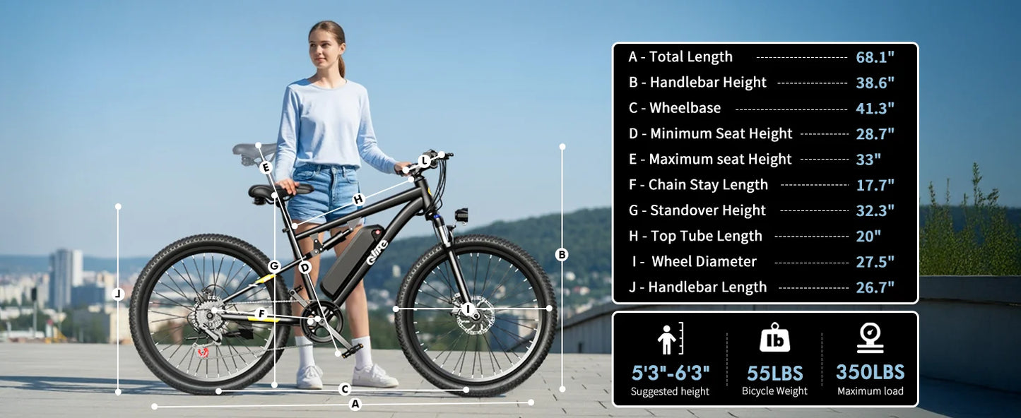 Qlife Racer Ultra Electric Bike for Adults, Peak 1200W 48V 10.4Ah,  27.5" Tire Electric Mountain Bike, 28MPH 55 Miles Off-road Electric Bicycle, 21-Speed E-Bicycle with Full Suspension