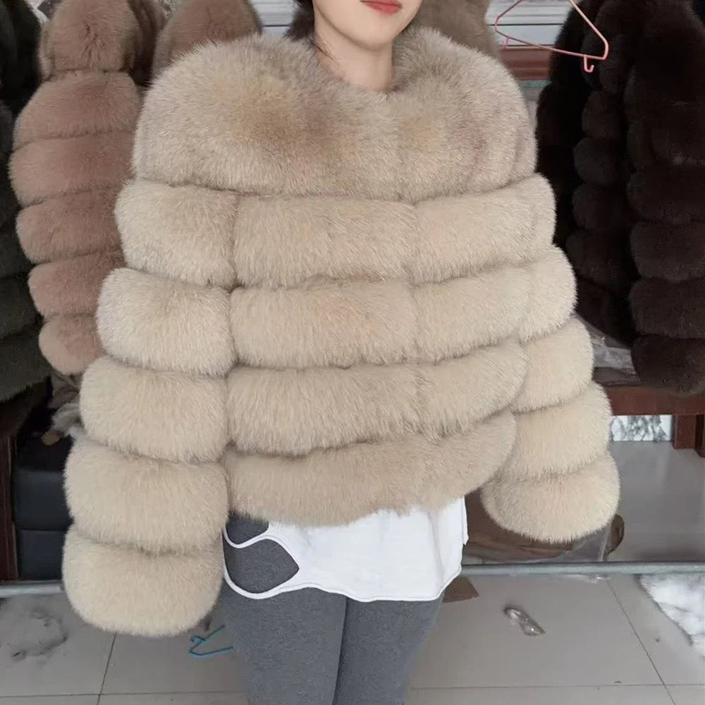 Fox Fur Coat - Slim Fit Women Winter Coat | Brown Real Fur Jacket With Hook Closure