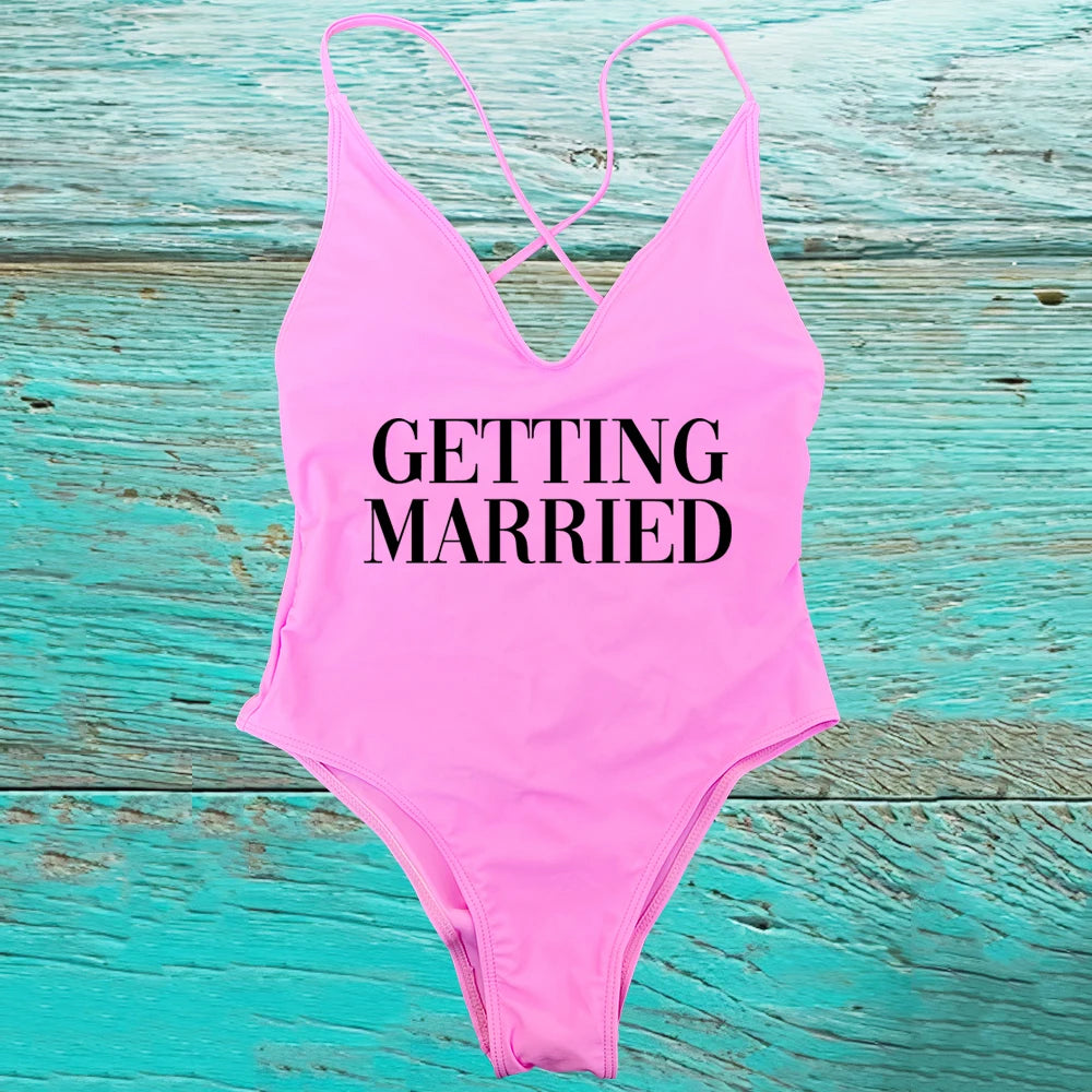 GETTING MARRIED Padded Bride  One Piece Swimsuit GETTING DRUNK Women Swimwear Bathing Suit Swimming Suit Summer SQUAD Beachwear