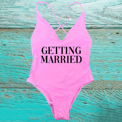 GETTING MARRIED Padded Bride  One Piece Swimsuit GETTING DRUNK Women Swimwear Bathing Suit Swimming Suit Summer SQUAD Beachwear