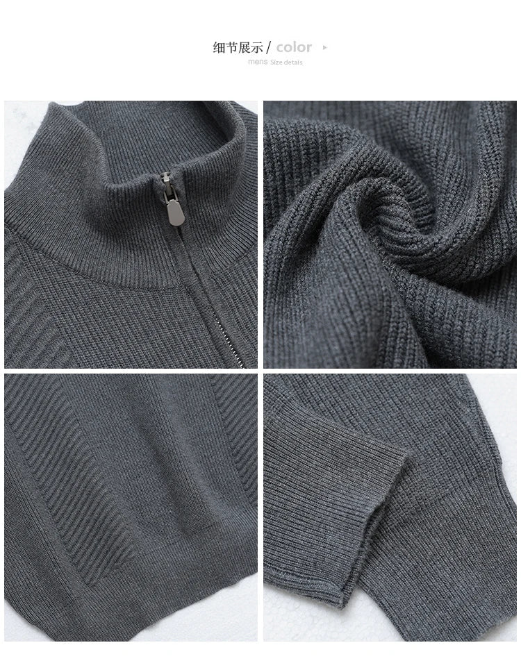Men's Semi-Zip Knit Sweater - White (Gray/Black)  Winter Weight Fabric Fashionable Semi-High Neck Daily Wear