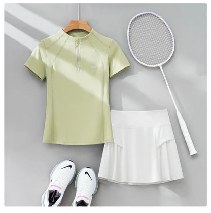 DRUR 2pcs Tennis Skirt Set Women Summer Sports Suit 2 Piece Fitness Top Skort Sets Ladies Golf Wear Set Sportswear Outfits 2025