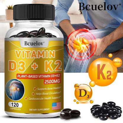Vitamin D3 + K2 MK-7 - D3 Vitamin Supplement, 2 in 1 Supports Immune, Heart, Joint, Dental & Bone Health - Easily Absorbed
