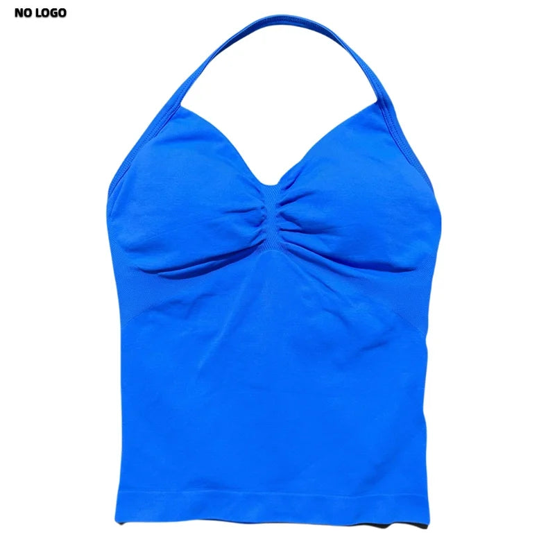 Women Yoga Vest - Longline Strappy Top | Breathable Fitness Tank Top Open Back Halter