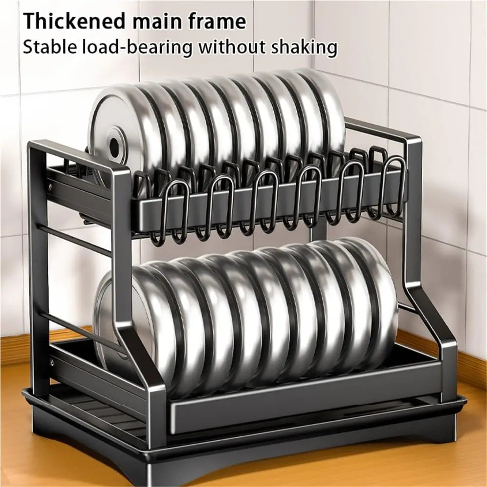 2-Tier Dish Drying Rack - Large Carbon Steel Kitchen Dish Rack with Drainboard & Utensil Holder