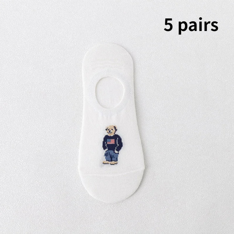 5 Pairs of Fashionable Cartoon Anime Pattern Men's Socks For Summer Lightweight Breathable Outdoor Casual Men's Short Socks