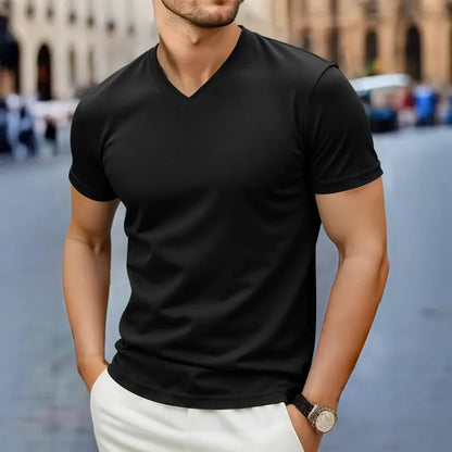 Men's V-Neck T-Shirt - Casual Summer Breathable Short Sleeve Tee, Lightweight Top