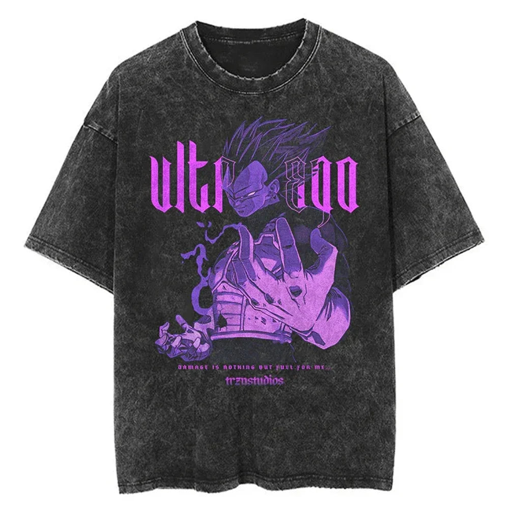 Men Streetwear Washed T Shirt Japanese Anime Dragon Ball Print T-Shirt Harajuku Cotton Casual Tshirt Summer Short Sleeve Tops