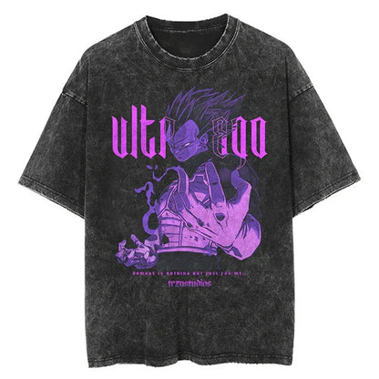 Men Streetwear Washed T Shirt Japanese Anime Dragon Ball Print T-Shirt Harajuku Cotton Casual Tshirt Summer Short Sleeve Tops