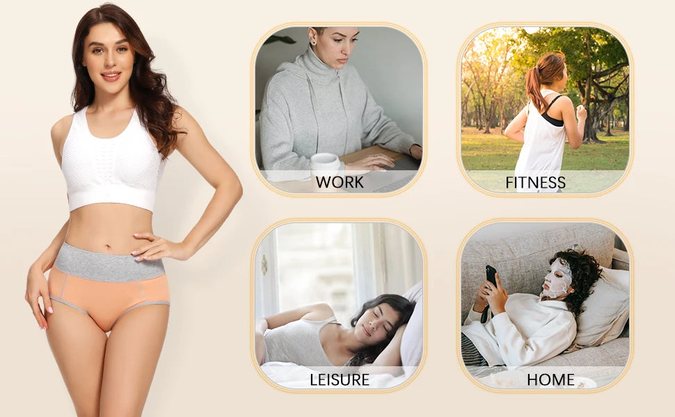 Molasus 5pcs Seamless Women Cotton Panties High Waist Underwear Set Full Coverage Briefs Buttock Lifting Plus Size Panty Sets