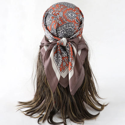 Bohemian Floral Silk Scarf - Tropical Leaf Head Wrap and Bandana