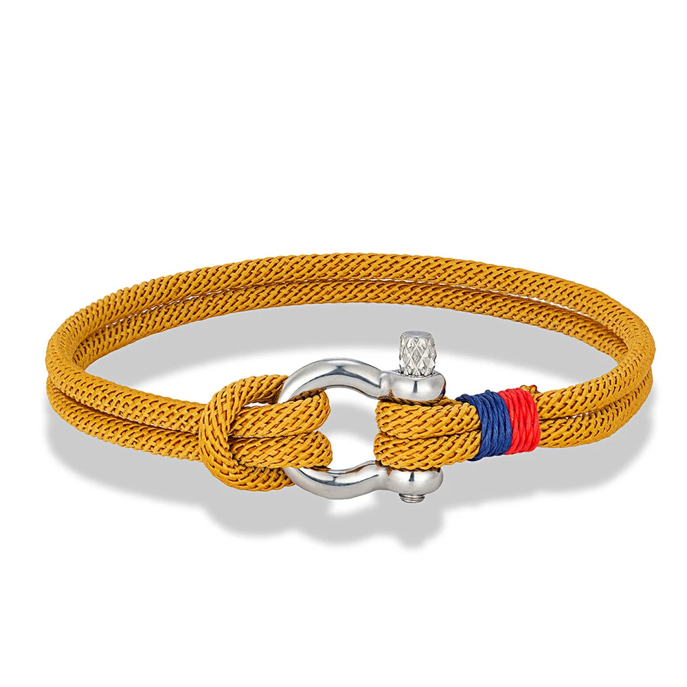MKENDN Navy Blue Braided Rope Bracelet Stainless Steel Mini Horseshoe Shackle with Screws Bracelets for Men Women Couple Jewelry