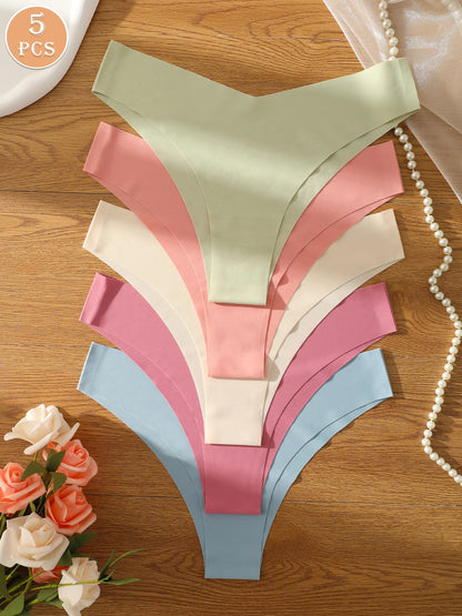 5pcs/Pack Women's Seamless Comfortable Solid Color Triangle Panties
