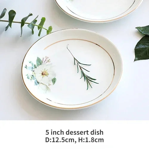 Bone China Dinnerware Set - Floral Ceramic Plates Bowls  Soup Pots