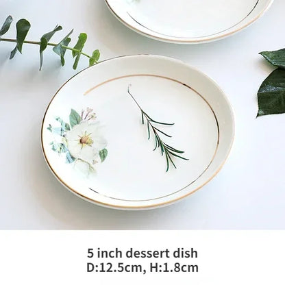 Bone China Dinnerware Set - Floral Ceramic Plates Bowls  Soup Pots