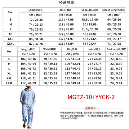 New Spring and Autumn Style Loose Men's Hoodie Set, Linen Material Beach Casual Two-Piece Suit
