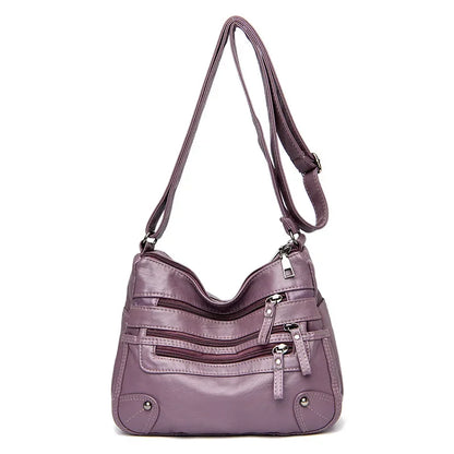 Soft Leather Shoulder Bag - Women's Crossbody Double Layered Large Capacity Tote