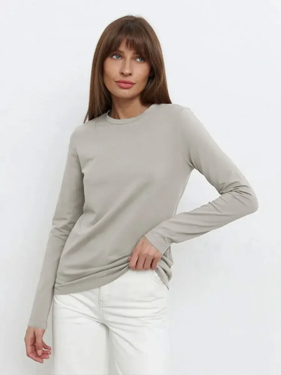 Cotton Loose T Shirt - Women's Casual Tops | Oversized Long Sleeve Basic Solid Shirt