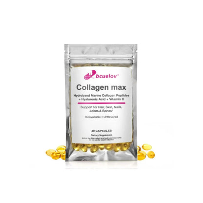 Bcuelov Collagen Max Hydrolyzed Marine Collagen Peptides Hyaluronic Acid + Vitamin C Supports Hair, Skin, Nails, Joints & Bones