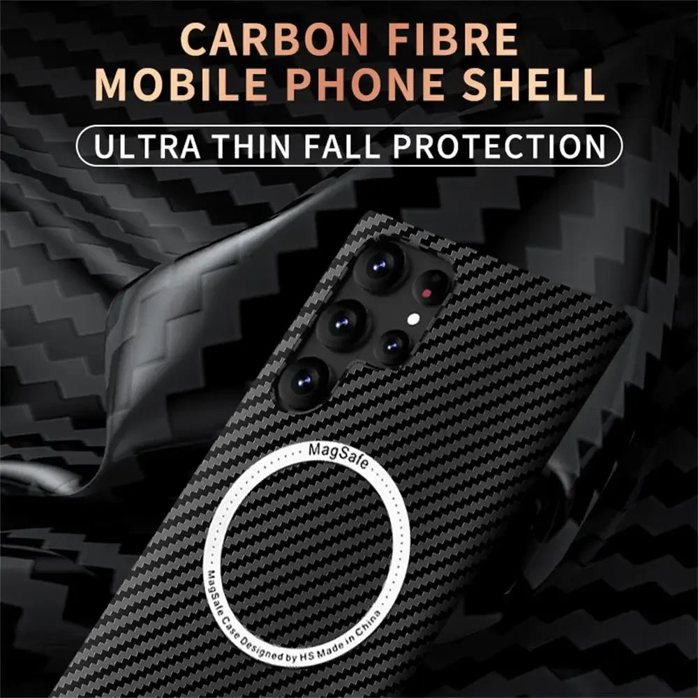 Ultra Slim Carbon Fiber Magnetic Case for Magsafe Samsung Galaxy S26 S25 S24 S23 Ultra S22 S21 Plus S25+ Mac Safe Matte Cover