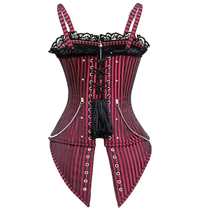 Sexy Women Gothic Corset & Bustier Striped Zip Buckled Steampunk Overbust Corselet Top Vest Punk Rock Style Clothes