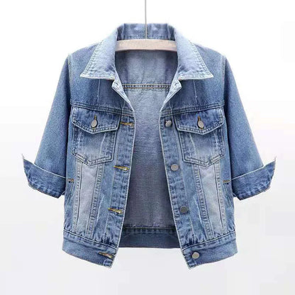 2025 New Spring Summer Women Short Denim Jacket  Fashion Slim Jeans Cape Coat
