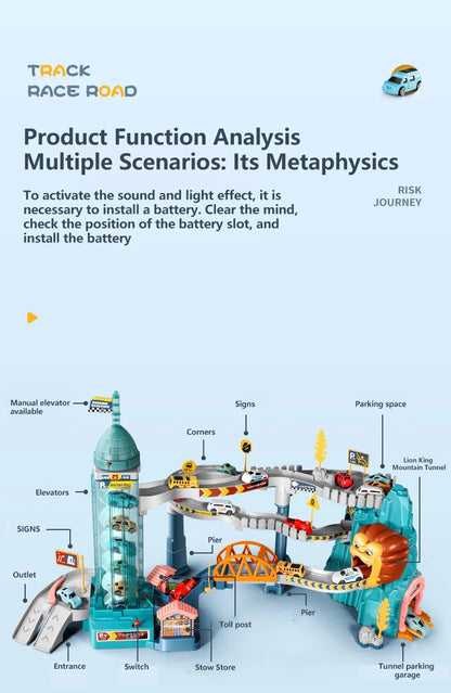 KBDFA Lion Theme Car Track For Children Diecasts Holiday Gifts Birthday Hot Wheels Kids Educational Race Toys Racing Rail Cars