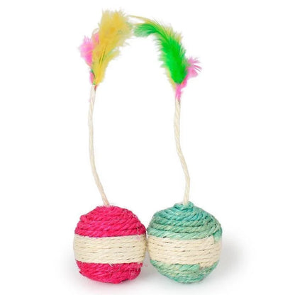 Interactive Sisal Scratching Ball Cat Toy - Training Toy with Feather for Kittens - ZOOMNSTORE