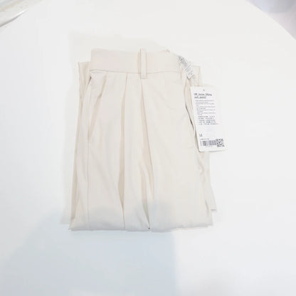 Pocketed suit pants with pleats, cool feeling, versatile wide-legged, long pants, casual, straight-cut, elastic waist