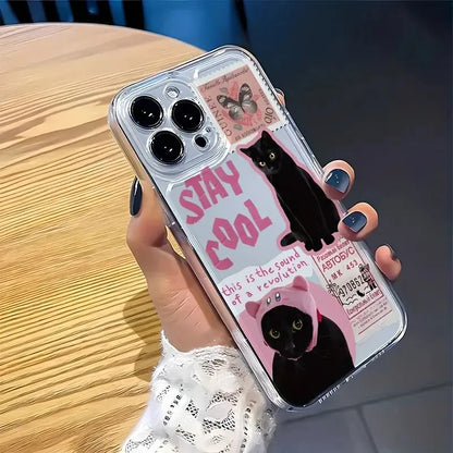 Creative Label Black Cat Transparent Phone Case for Samsung Galaxy S26 S25 Ultra S24 Plus S23 FE S22 A16 A15 A34 A35 A55 Cover