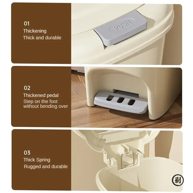 Double Pedal Trash Can 10L20L - Large Capacity Foot-Push Bin for Kitchen Bathroom Living Room