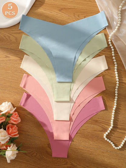 5pcs/Pack Women's Seamless Comfortable Solid Color Triangle Panties