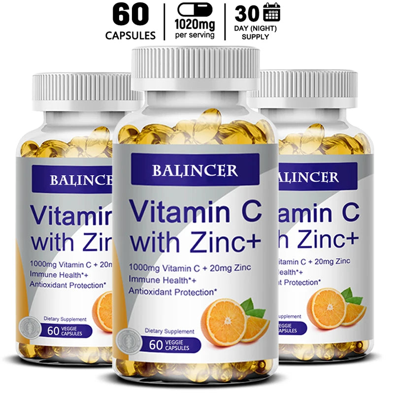 Vitamin C with Zinc, Bioavailable, Ascorbic Acid, Zinc Oxide, Non-GMO and Gluten-Free Supplement