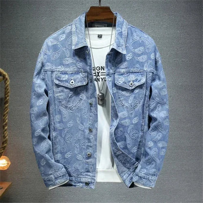 2025 New Men Pure Colour Denim Jacket Single-breasted Lapel Daily Casual Simple Coats